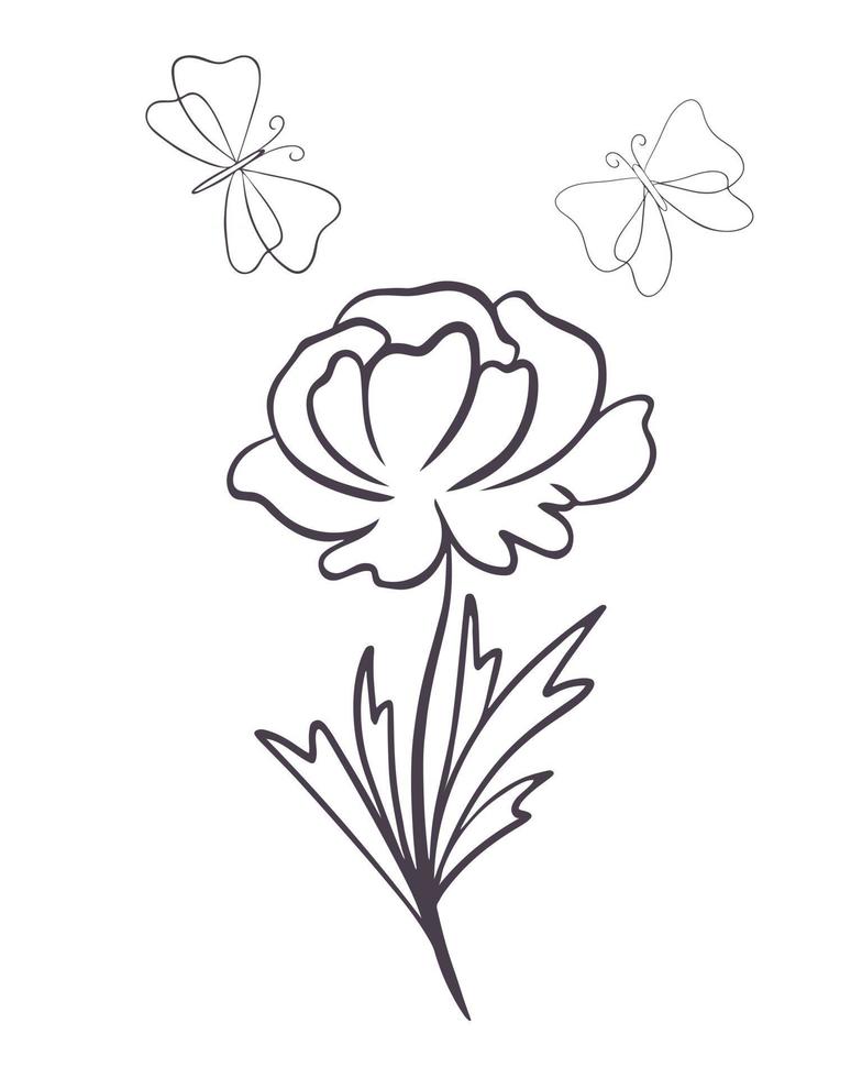 Blume mit Schmetterlingen Strichzeichnungen Vektor-Illustration vektor