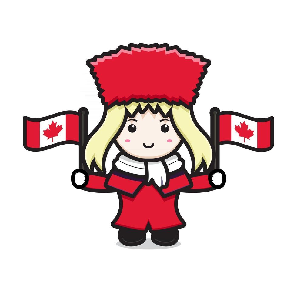 söt tjej karaktär firade Kanada dag tecknad vektor ikon illustration
