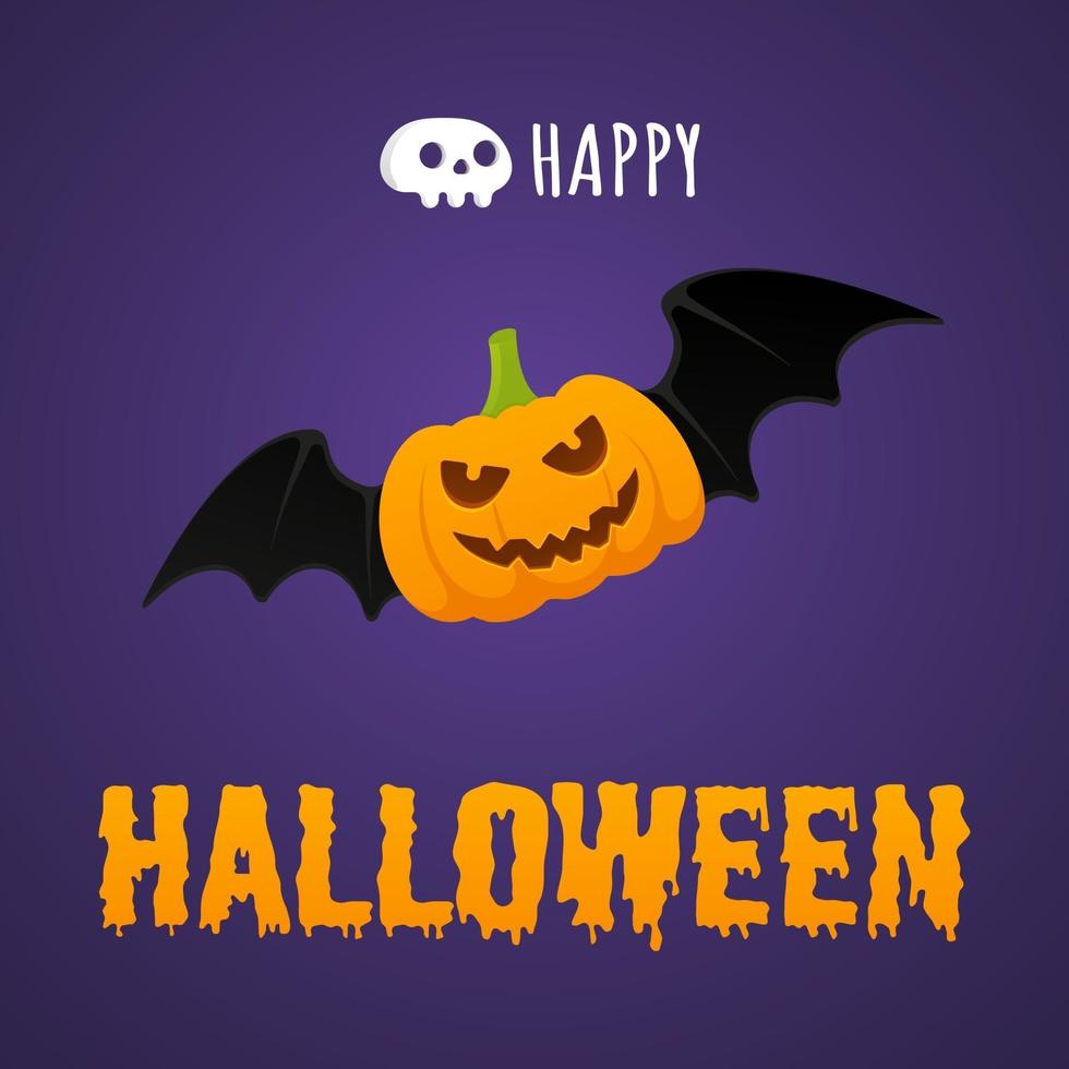 glad halloween text vykort banner med flygande läskigt ansikte vektor