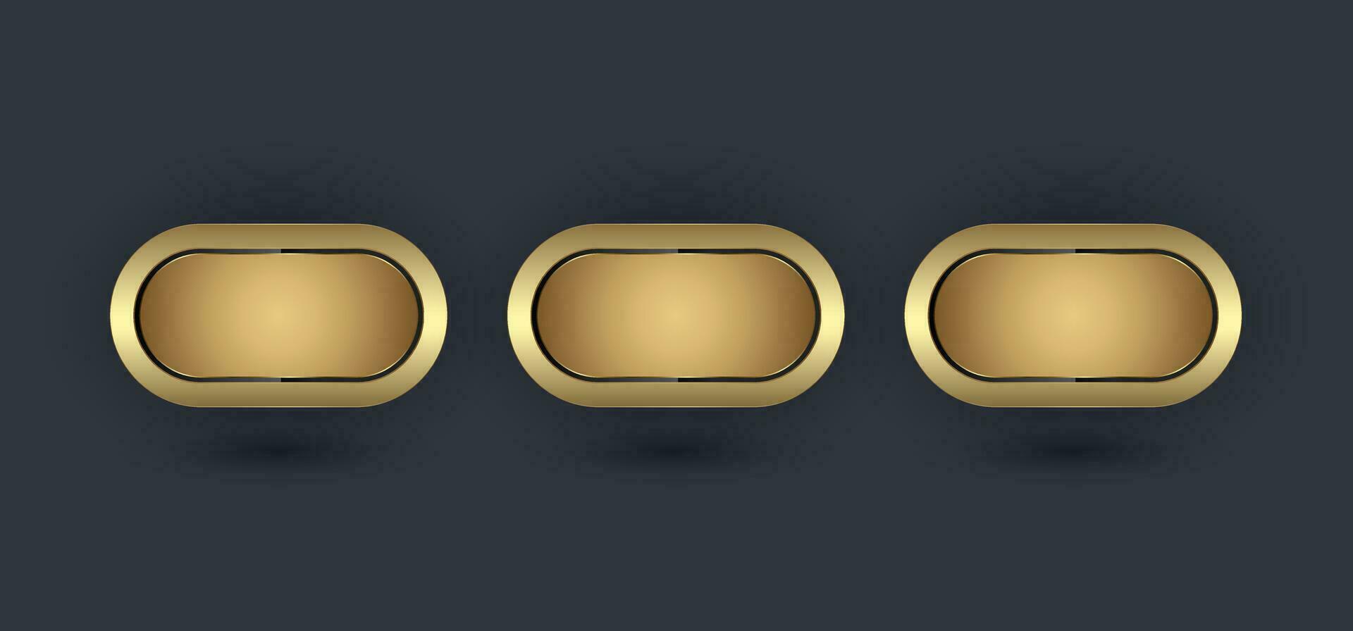 tre premie knappar vektor, illustration design med gyllene, lyx ellips knappar och premie ram mallar design vektor