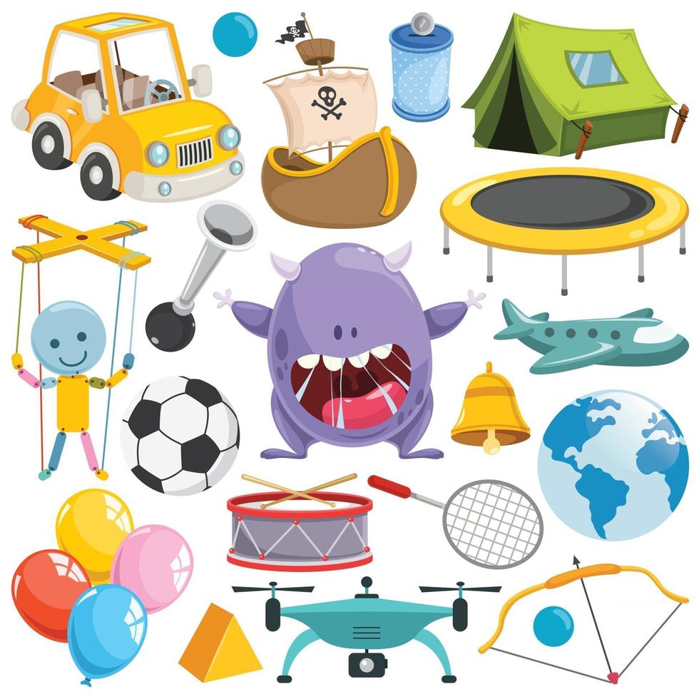 Sammlung von bunten Spielzeugen und Gegenständen vektor