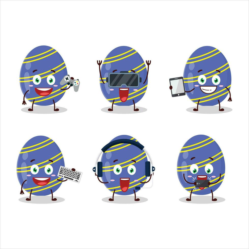 Blau Ostern Ei Karikatur Charakter sind spielen Spiele mit verschiedene süß Emoticons vektor