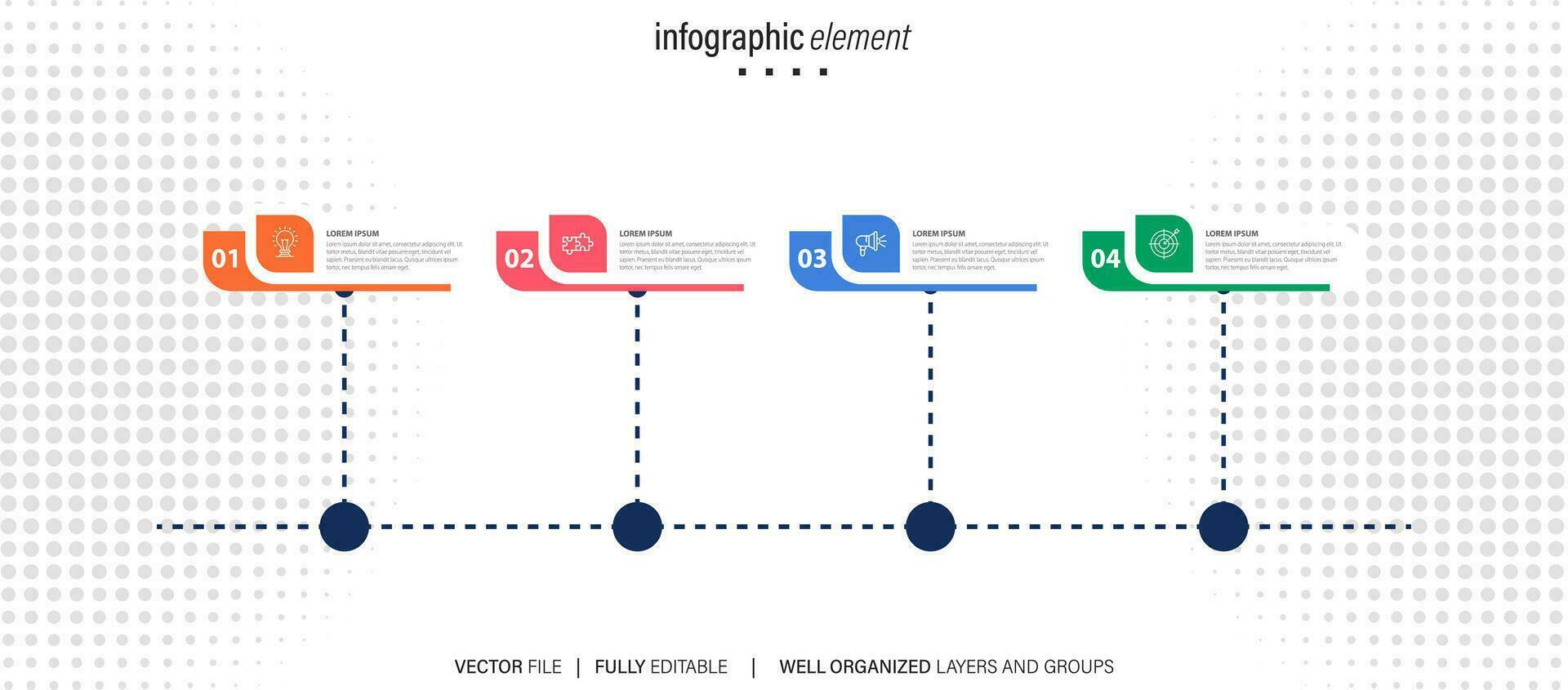 tidslinje infographic mall, företag begrepp med 4 alternativ, vektor illustration.