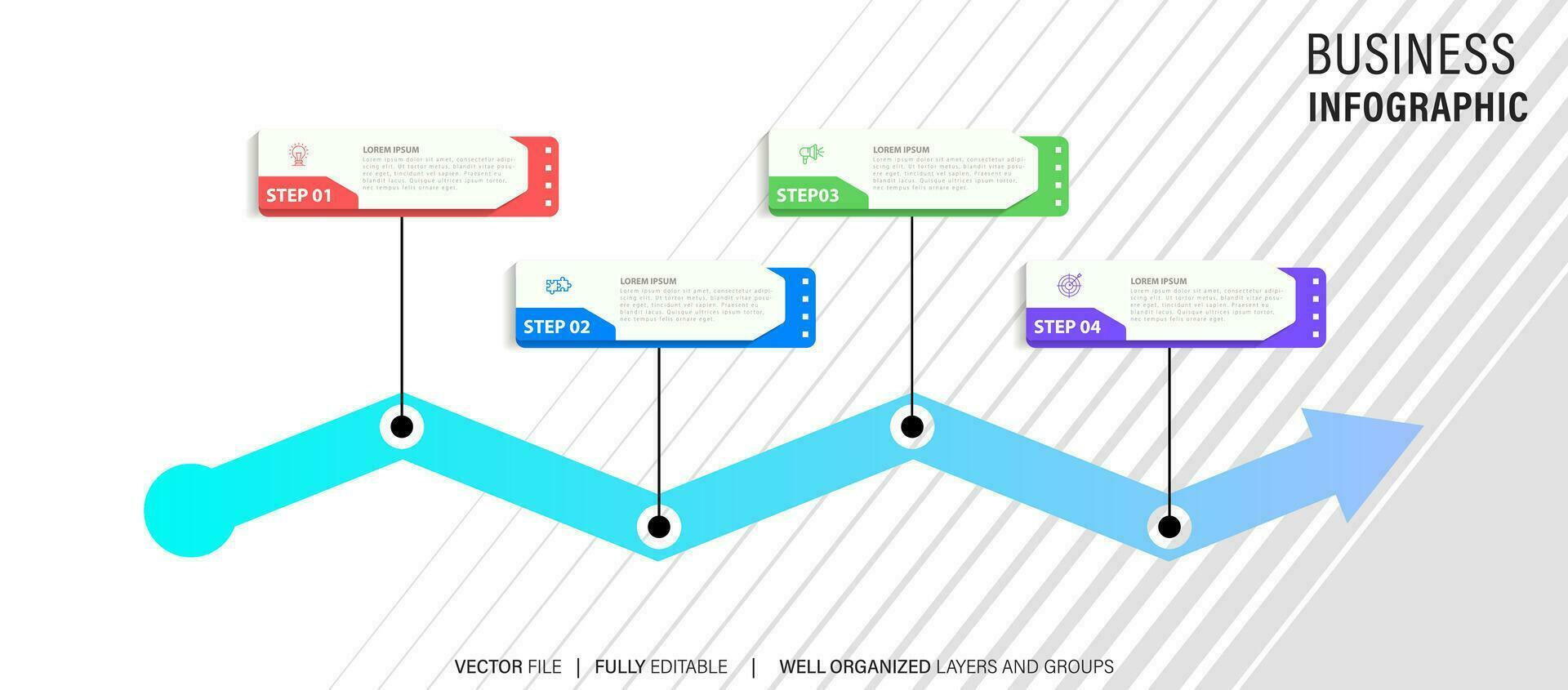 linje steg infografik. 4 alternativ arbetsflöde diagram, pil tidslinje siffra infograf, bearbeta steg Diagram. linjär vektor infografik. bearbeta beställa infographic pil och steg punkt illustration