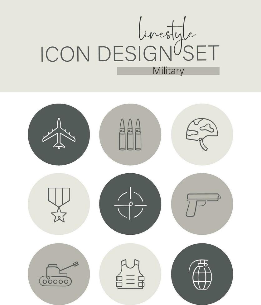 linjestil ikon design uppsättning militär vektor