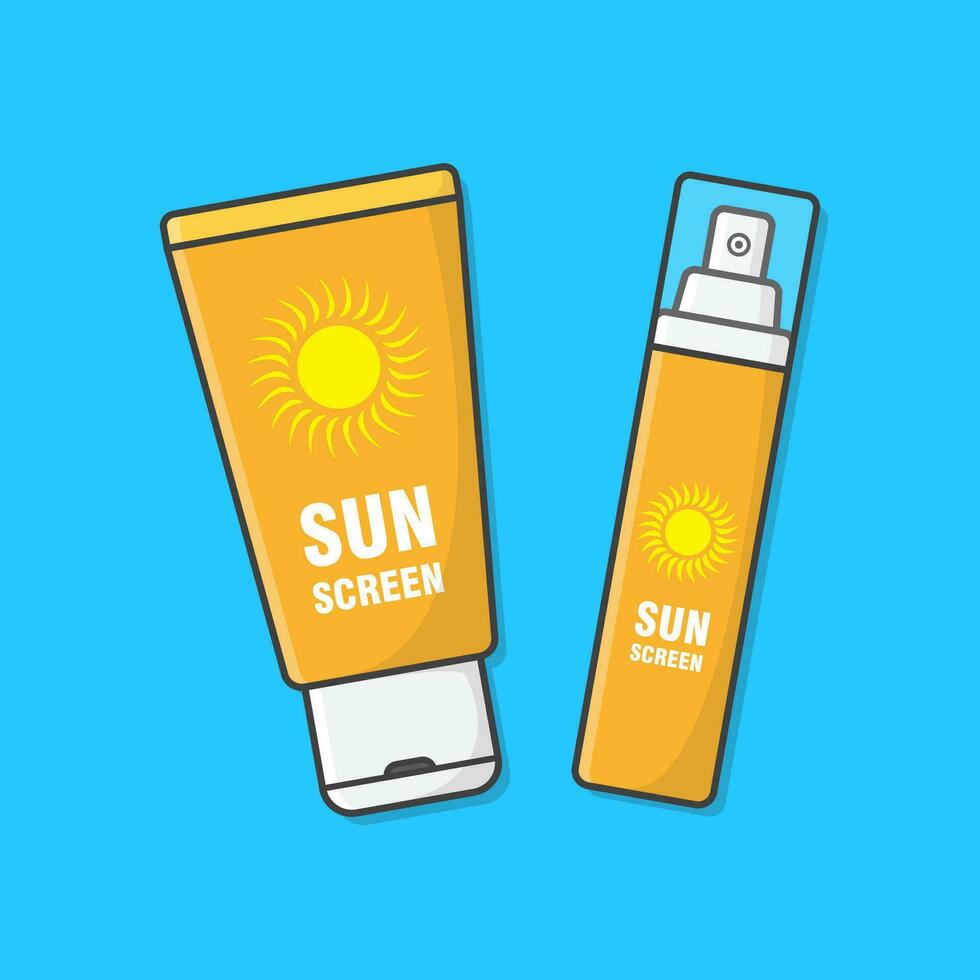 Sonnenschutz Sahne Vektor Symbol Illustration. Sonne Schutz kosmetisch Produkt. Konzept von Sommer- Urlaub. Sonnencreme Lotionen. Hautpflege