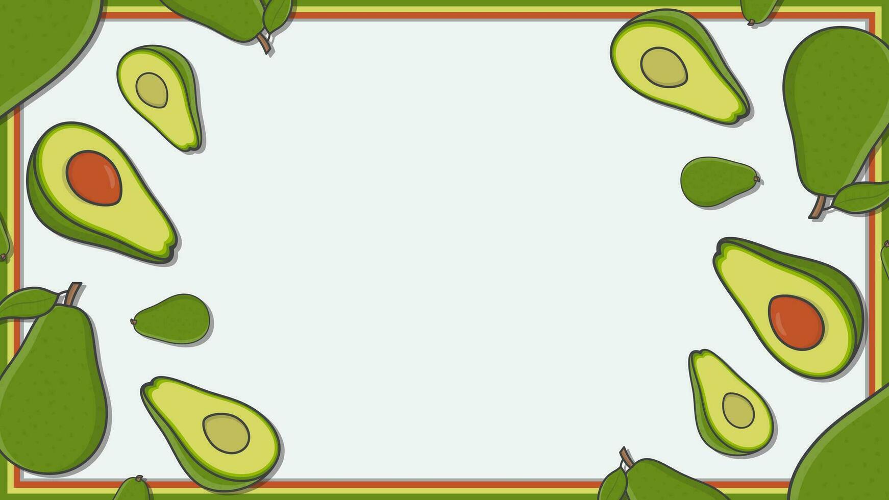 Avocado Obst Hintergrund Design Vorlage. Avocado Karikatur Vektor Illustration