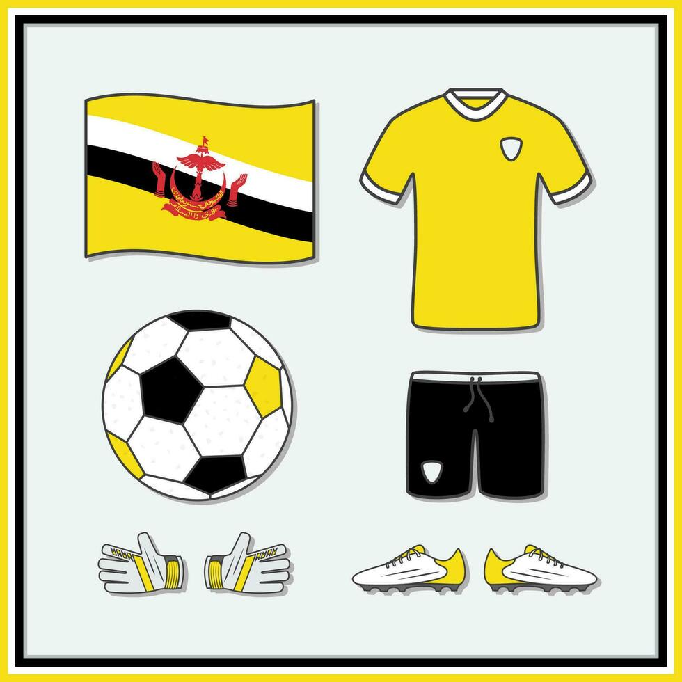 brunei darussalam fotboll tecknad serie vektor illustration. fotboll tröjor och fotboll boll platt ikon översikt