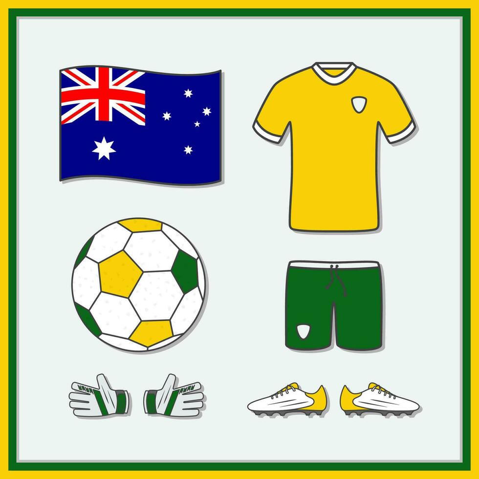 Australien Fußball Karikatur Vektor Illustration. Fußball Jersey und Fußball Ball eben Symbol Gliederung