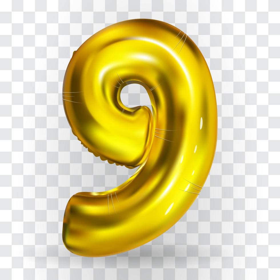realistisk guldfärg uppblåsbar luftballong figur 9 vektor