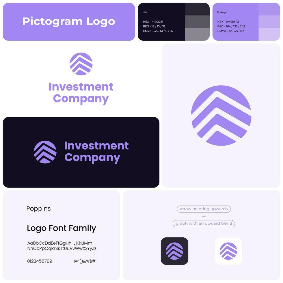 Investition Unternehmen lila Glyphe Geschäft Logo. Marke Name. finanziell Planung. nach oben Trend. Design Element. visuell Identität. geeignet zum Reichtum Verwaltung Firma, echt Nachlass Makler vektor