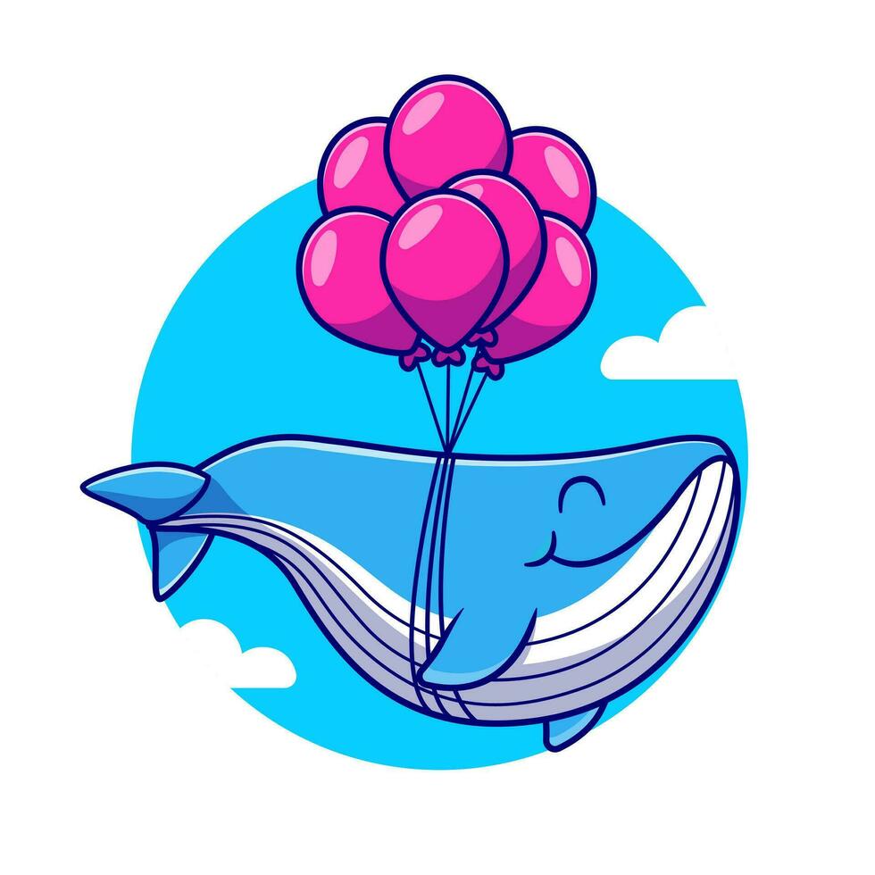 süß Wal schwebend mit Ballon Karikatur Vektor Symbol Illustration. Tier Natur Symbol Konzept isoliert Prämie Vektor. eben Karikatur Stil
