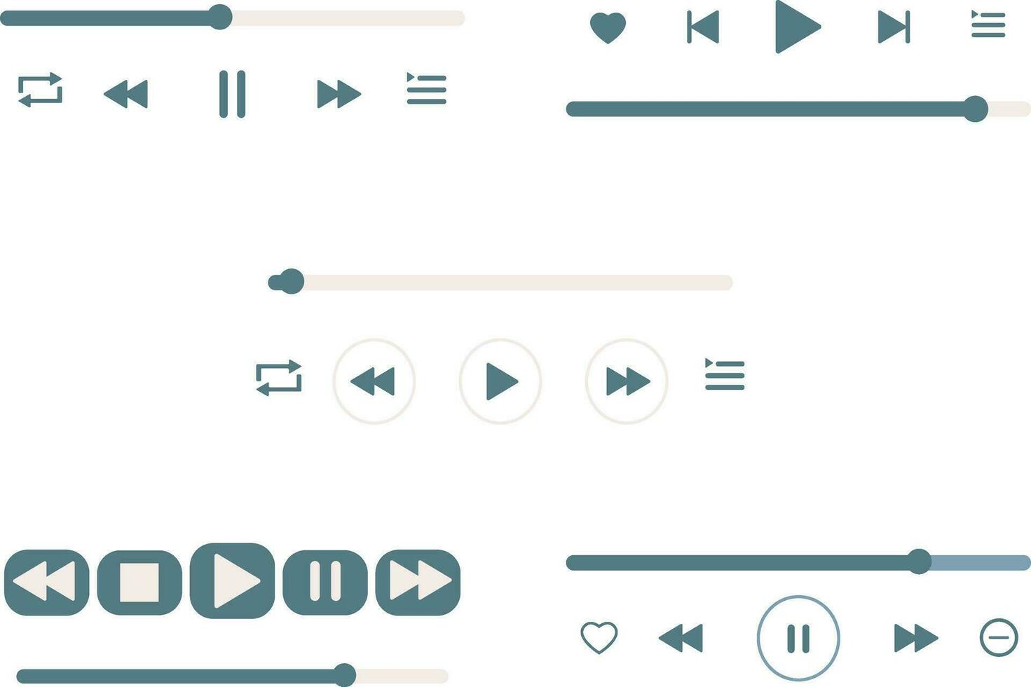 Musik- Spieler Overlay Symbol Satz. modern Musik- App Wiedergabe. eben Design. isoliert Vektor