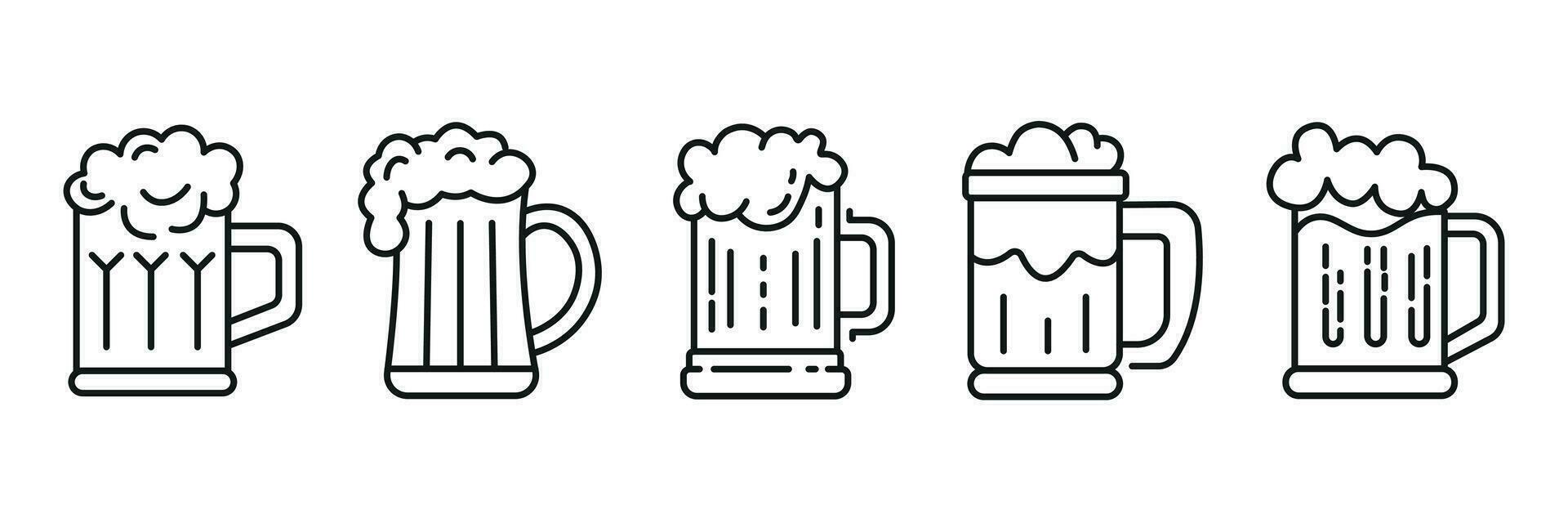 Bier Becher Linie Symbol Satz, Oktoberfest und Alkohol, Bier Glas Symbol, Alkohol trinken. isoliert Vektor Illustration