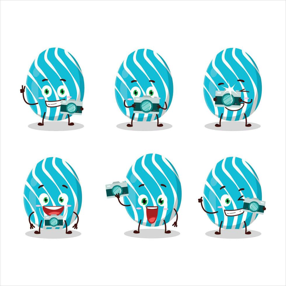 Fotograf Beruf Emoticon mit cyan Ostern Ei Karikatur Charakter vektor