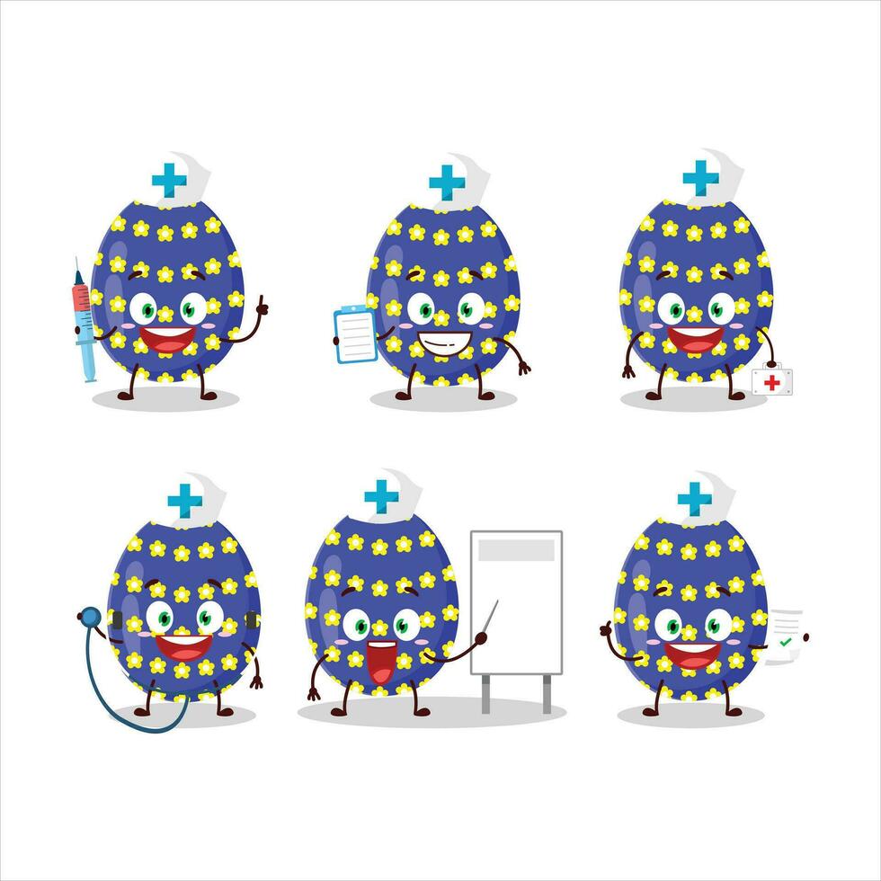 Arzt Beruf Emoticon mit dunkel Blau Ostern Ei Karikatur Charakter vektor