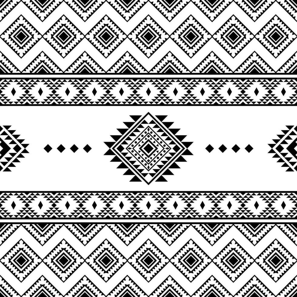 nahtlos geometrisch Hintergrund mit aztekisch und navajo Stammes- Motive. ethnisch zeitgenössisch Muster Design zum Stoff Vorlage und Shirt. schwarz und Weiß Farbe. vektor