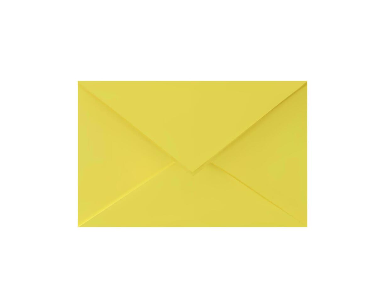3d machen leer Gelb Brief Papier Vorderseite Sicht. realistisch Vektor Illustration im Plastik Stil. Email Botschaft Symbol zum Geschäft, Büro. Lieferung Briefumschlag Plastilin. Weg von Kommunikation