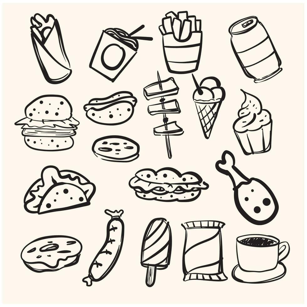 schnell Essen skizzieren Gekritzel Symbol Hand gemacht Vektor Linie Kunst