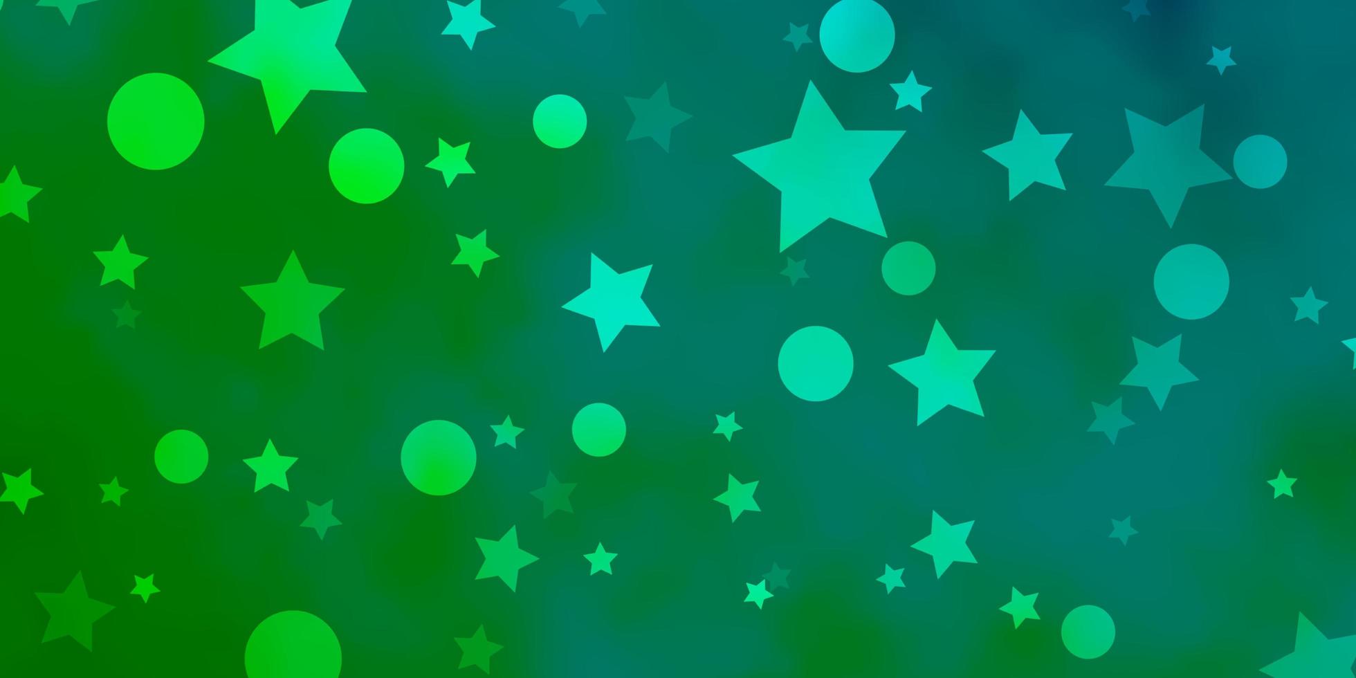 ljusblå, grön vektorbakgrund med cirklar, stjärnor. illustration med uppsättning färgglada abstrakta sfärer, stjärnor. mönster för design av tyg, tapeter. vektor