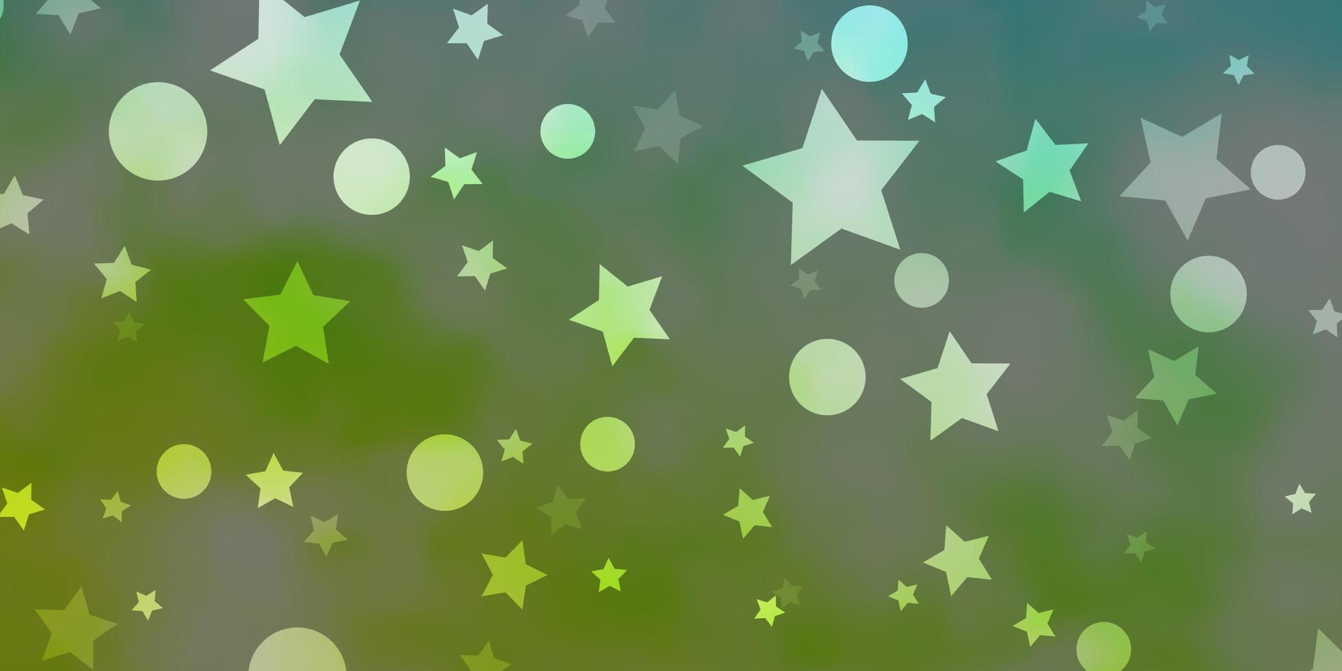 ljusblå, grön vektorbakgrund med cirklar, stjärnor. glitter abstrakt illustration med färgglada droppar, stjärnor. design för textil, tyg, tapeter. vektor
