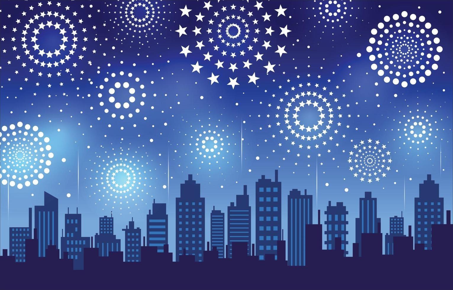 Feuerwerk explodiert Stadt Nachthimmel Hintergrund vektor