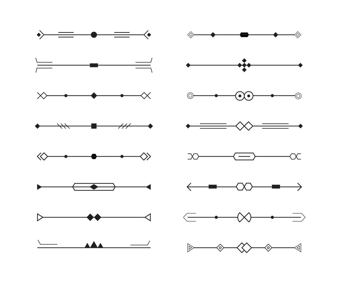avdelare vektor uppsättning geometriska linjer för sida dekor, konst gräns och ram design, svart ränder samling på vit bakgrund, minimal stil