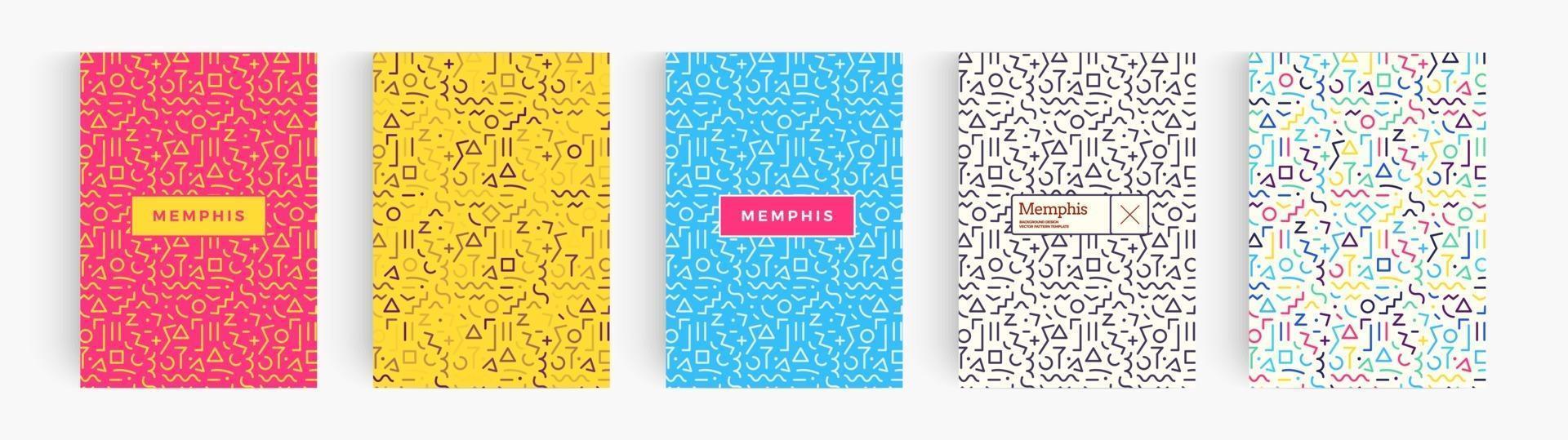 bunte abstrakte minimalistische Poster-Set, Memphis geometrische Hintergründe Sammlung. Cover für Buch, Flyer, Jahresbericht, kreative Zusammenfassung. Vektormustervorlage. vektor