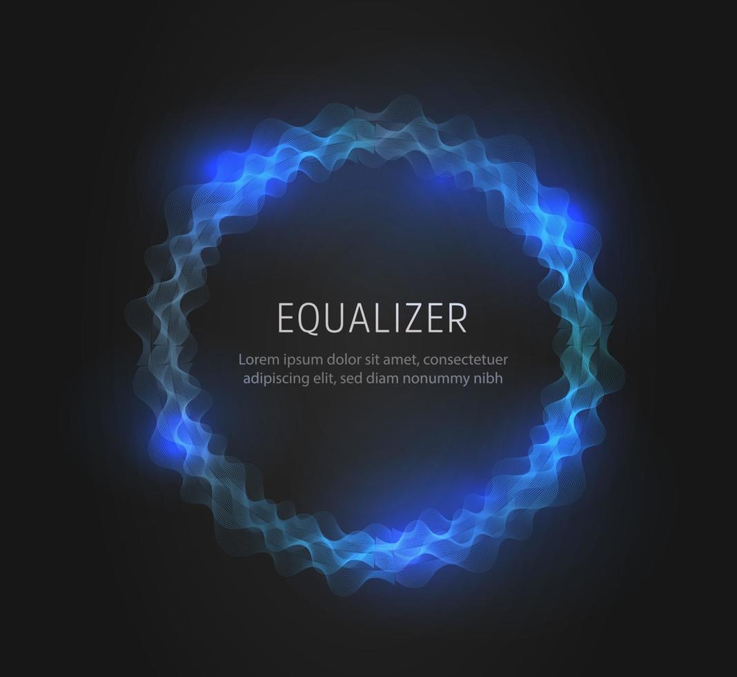 blaue runde Equalizer-Form auf schwarzem Hintergrund. realistischer Satz von Ton und Radiowelle. digitales Sprachgrafikdesign, Vektorillustration. vektor