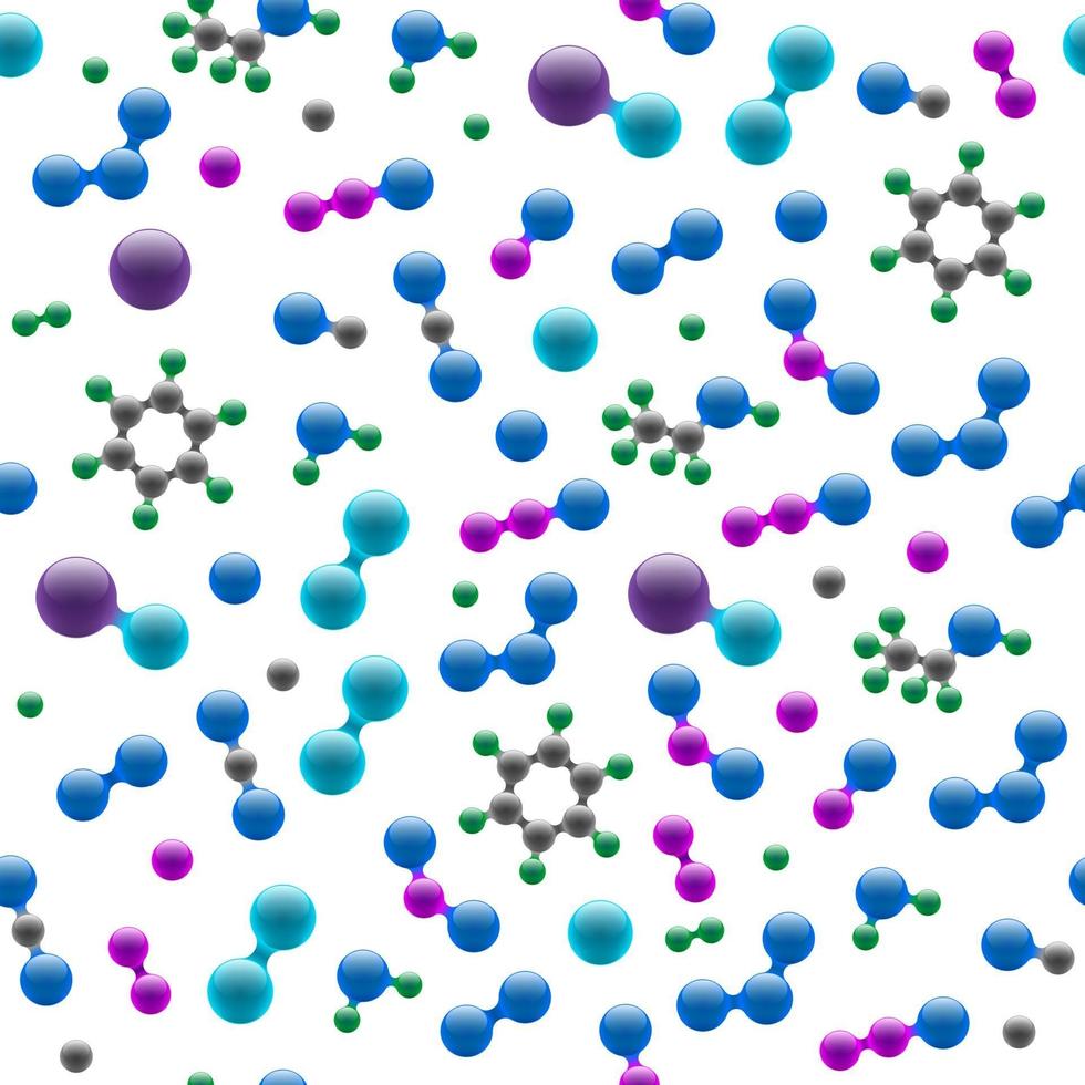 Chemie atomare molekulare 3D-Struktur nahtlose Muster. abstraktes Designkonzept für die chemische Industrie der Wissenschaftsbiotechnologie. Vektoratome und -moleküle Textur Hintergrundillustration vektor