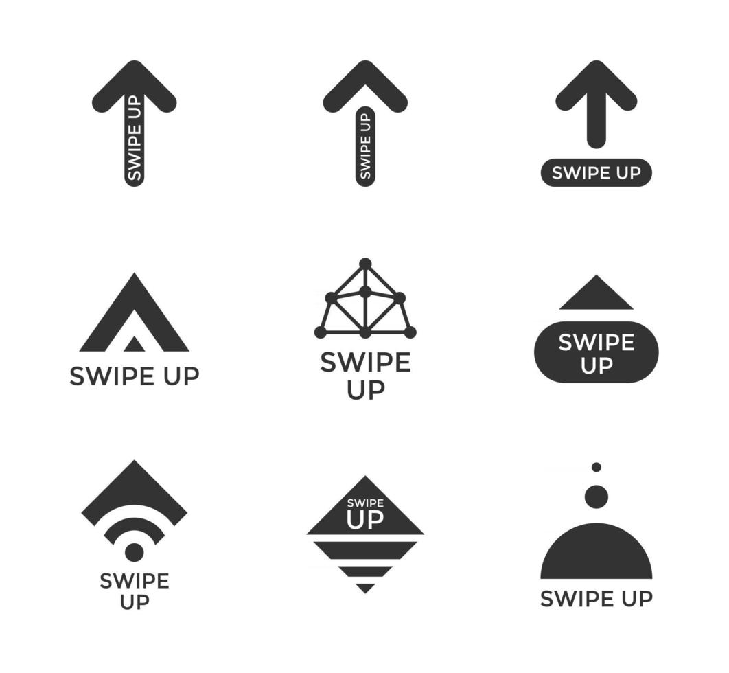 Wischen Sie die Schaltflächensymbole für die Story nach oben. Anwendung und soziales Netzwerk-Scroll-Pfeil-Piktogramm für Modeblogger-Geschichten oder Web-UI-Design-Touchscreen-Schnittstelle. Vektor-Illustration der Blog-Geschichte im schwarzen Stil vektor