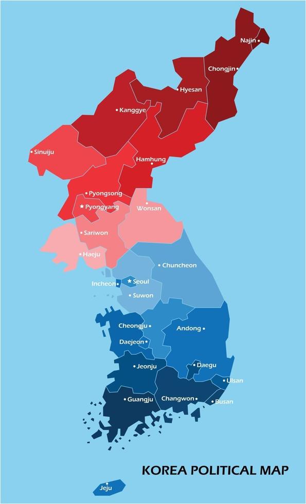 korea politisk karta dela upp med statliga färgglada disposition enkelhet stil. vektor