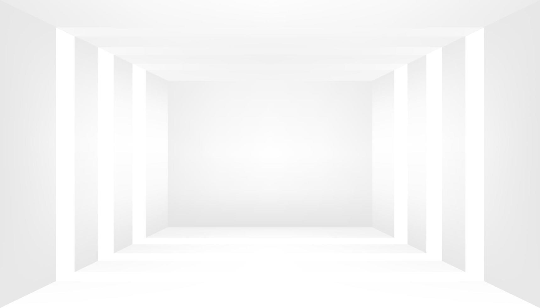 tomt vitt rum. tomt rum, vägg och golv interiör bakgrund. abstrakt 3d interiör. vektor