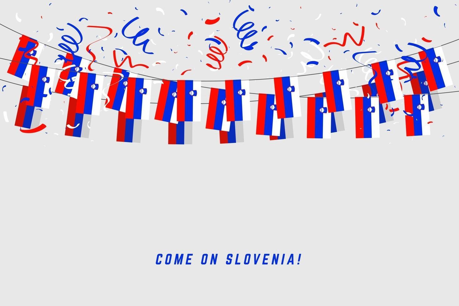 slovenska kransflagga med konfetti på vit bakgrund, hängbunting för slovensk firmallmallbanner. vektor