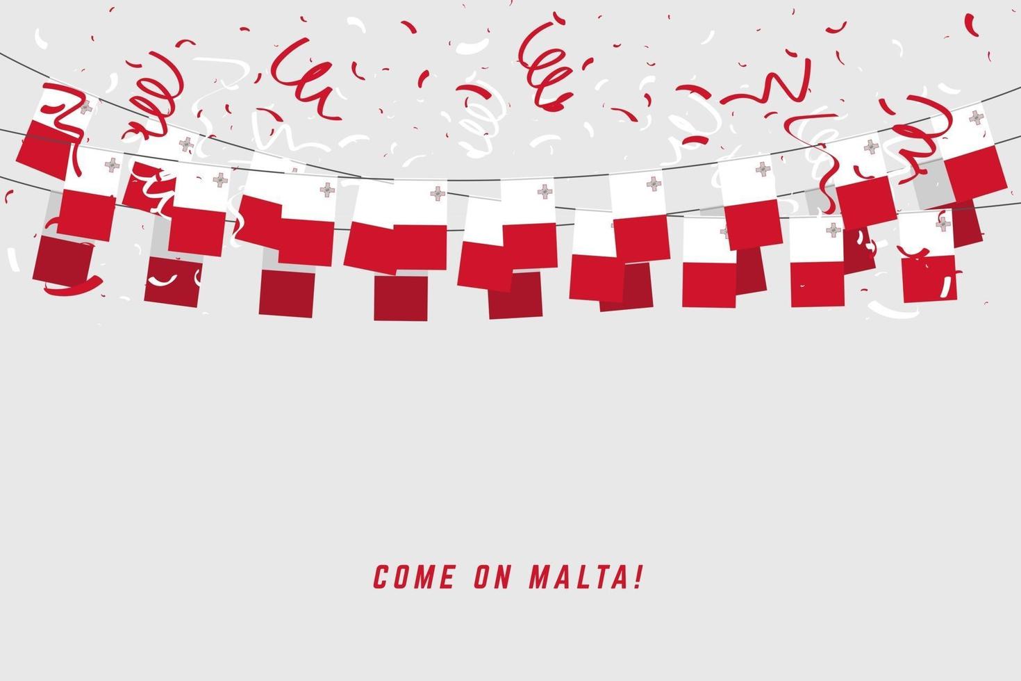 Malta-Flagge mit Konfetti auf weißem Hintergrund, hängen Sie Bunting für Malta-Feier-Vorlage-Banner. vektor