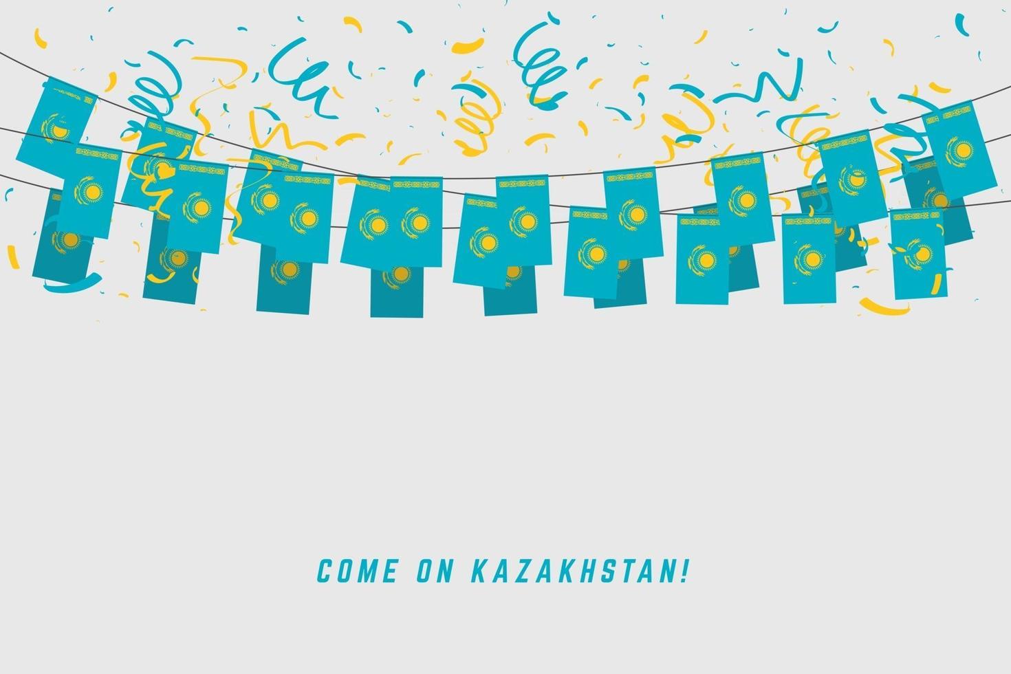 Kasachstan Girlande Flagge mit Konfetti auf weißem Hintergrund, hängen Sie Bunting für Kasachstan Feier Vorlage Banner. vektor