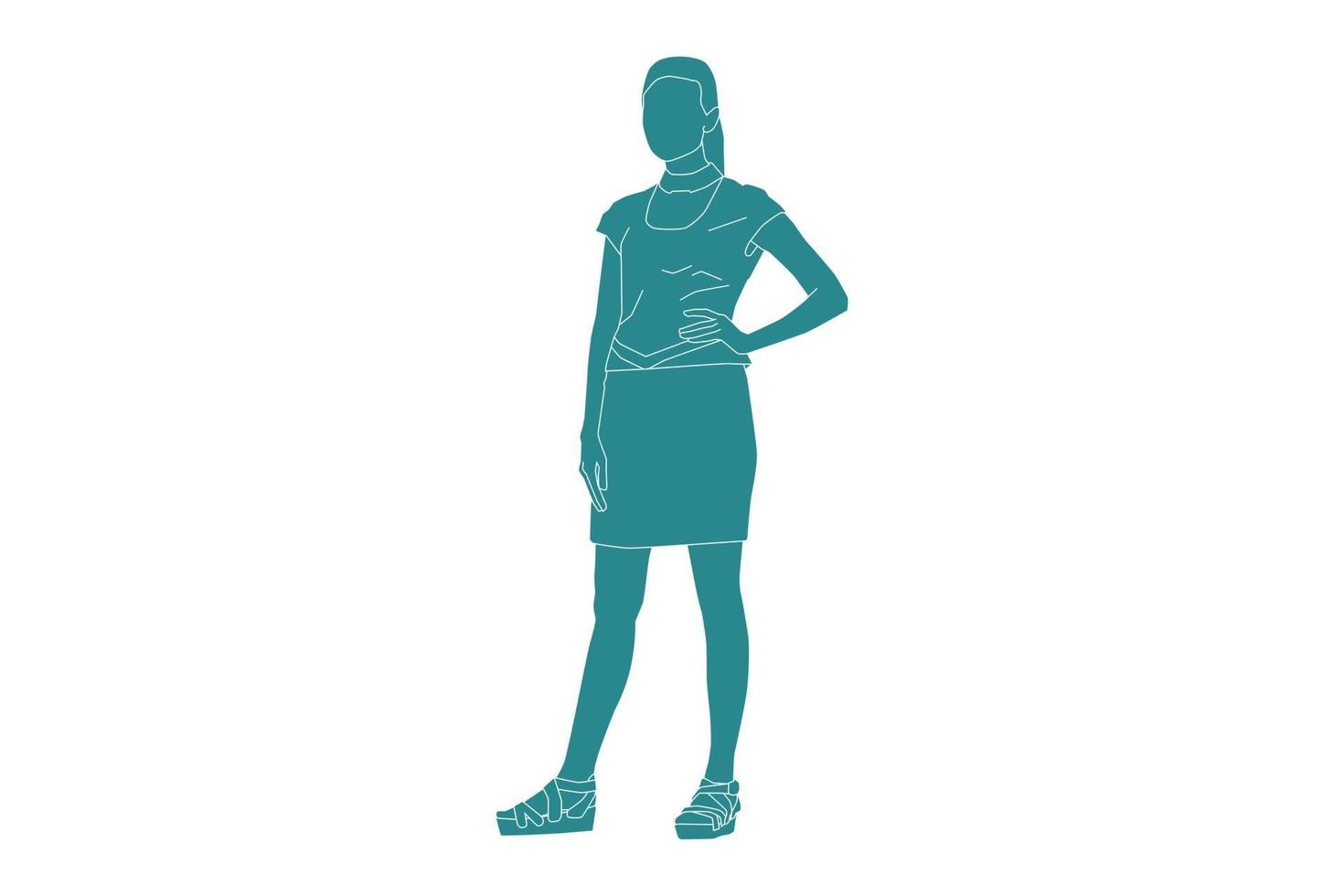 Vektorgrafik einer eleganten Frau, die in High Heels posiert, flacher Stil mit Umriss vektor