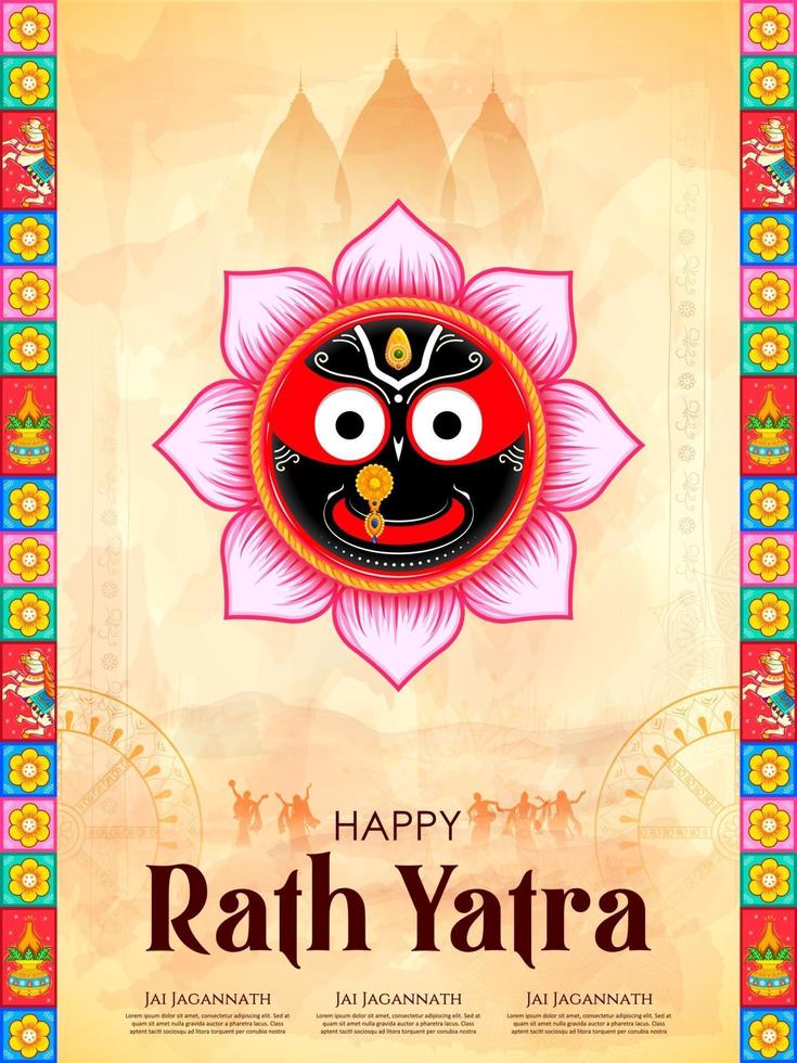 Illustration von Lord Jagannath, Balabhadra und Subhadra auf dem jährlichen Rathayatra im Odisha-Festivalhintergrund vektor