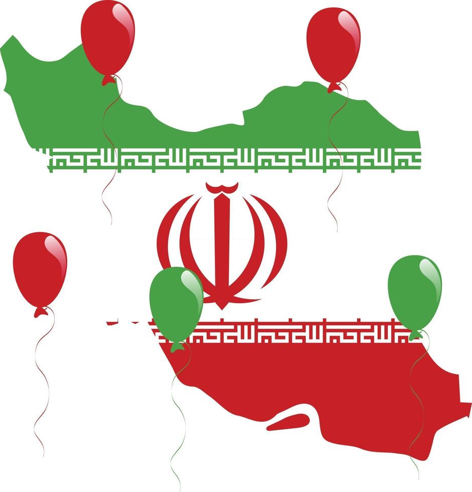 iransk karta, flagga och färgade ballonger vektor