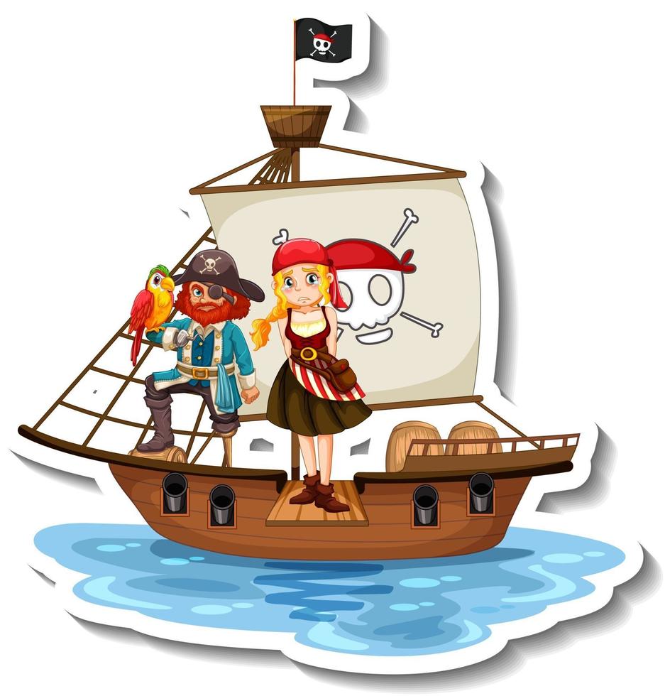 eine Aufklebervorlage mit Piraten auf dem Schiff isoliert vektor