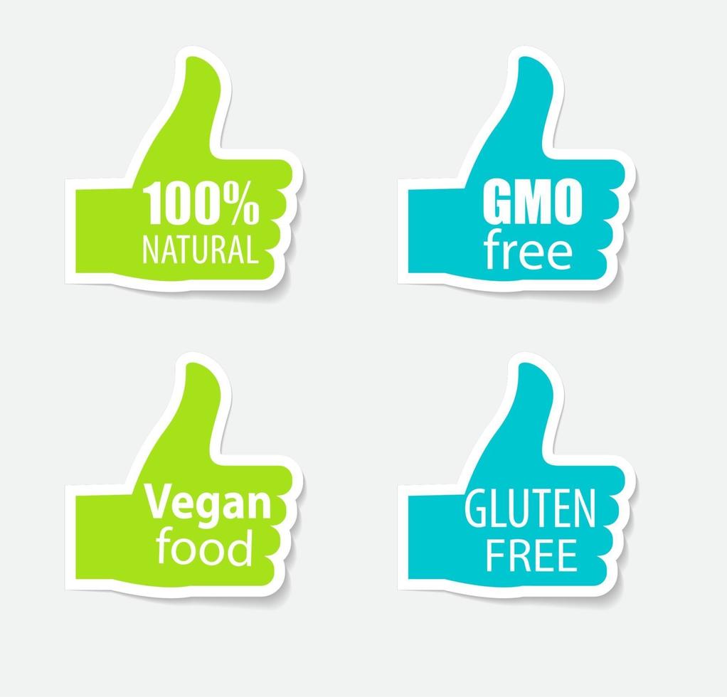 Gentechnikfrei, 100 natürliche, vegane Lebensmittel und Gluten-Etikettenset vektor