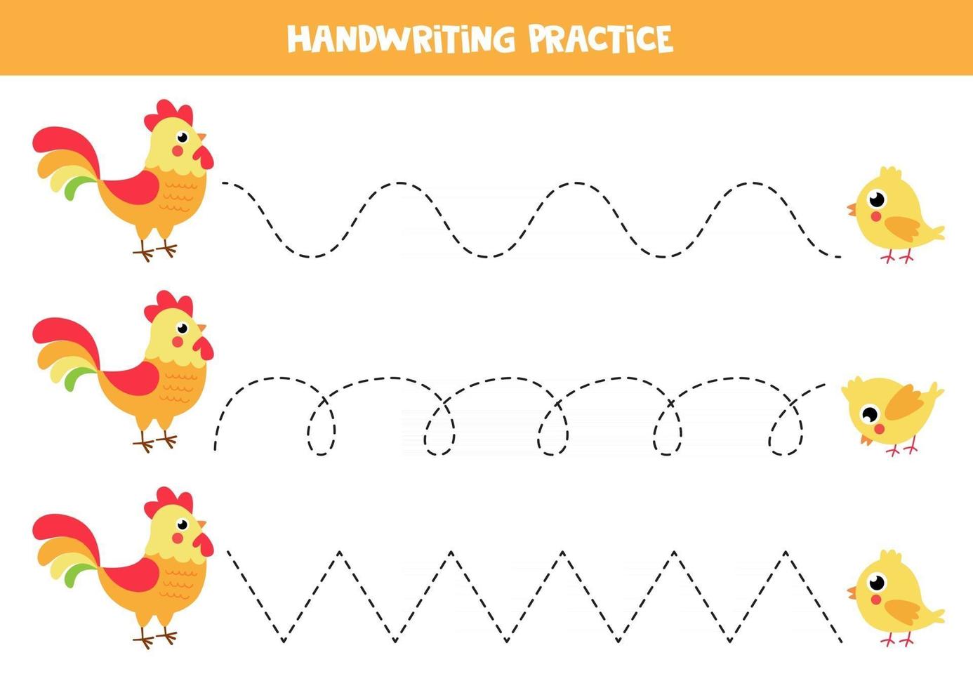 spårningslinjer för barn. med tecknad tupp och kyckling. vektor