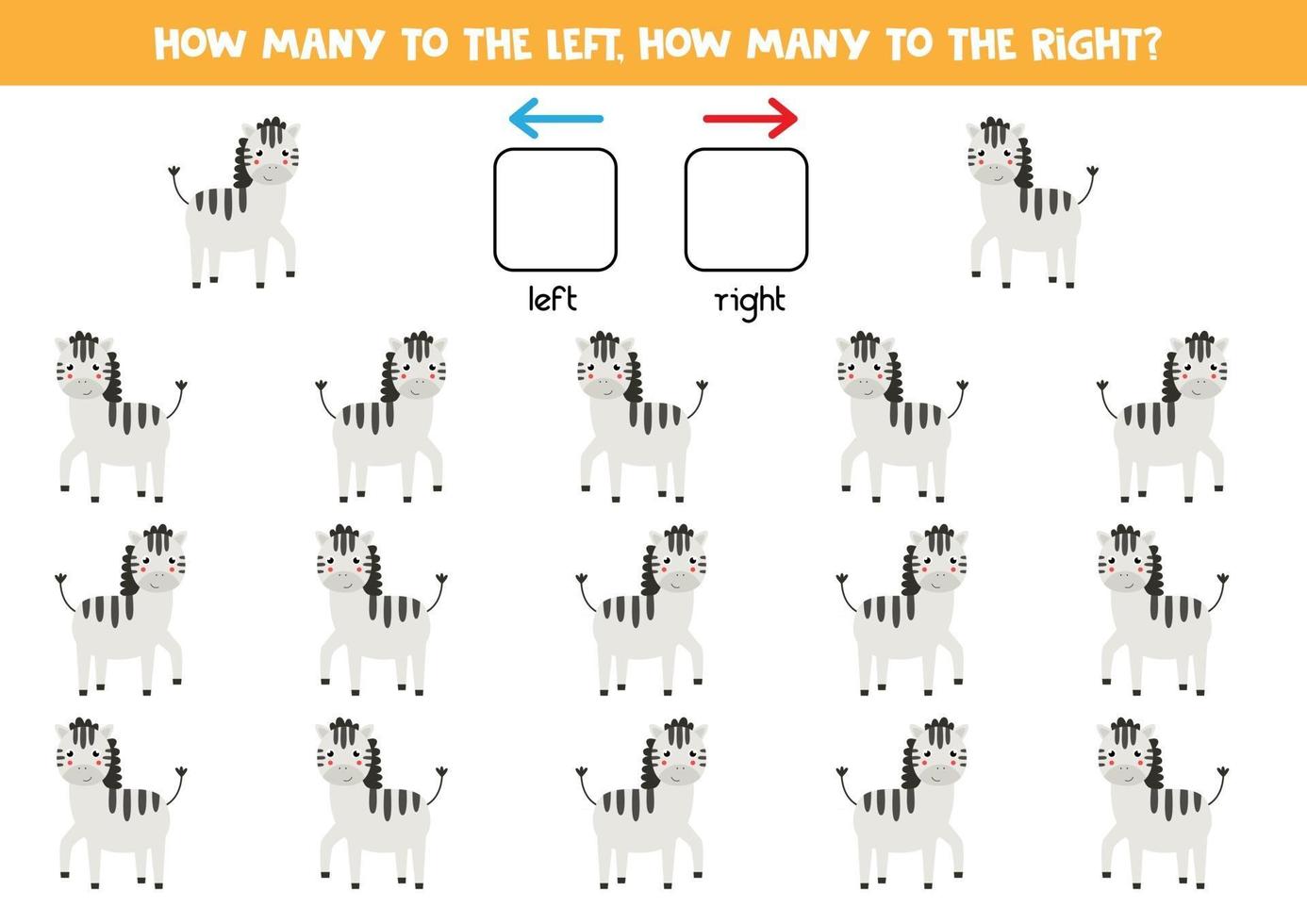 vänster eller höger med söta tecknade zebror. vektor