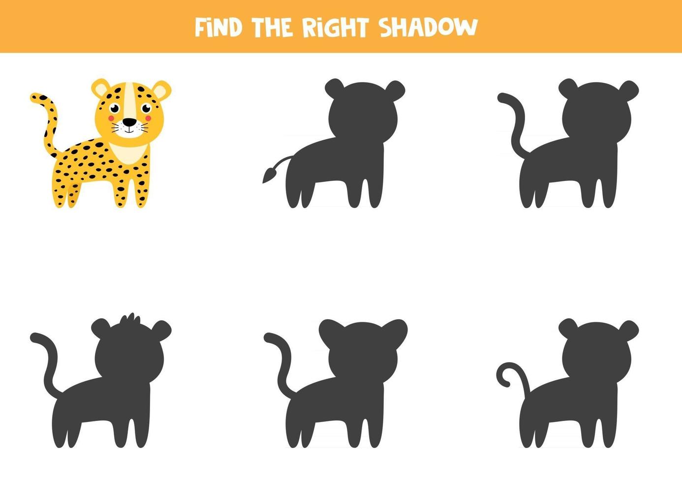 hitta rätt skugga av söt leopard. logiskt kalkylblad. vektor