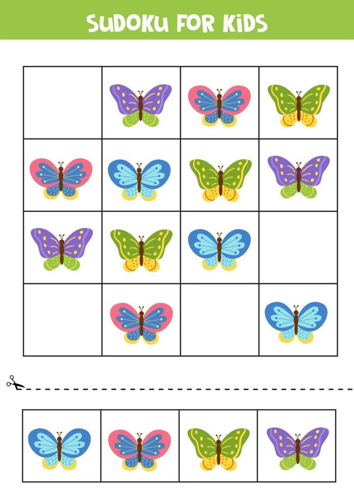 sudoku för barn. söta vackra fjärilar. vektor