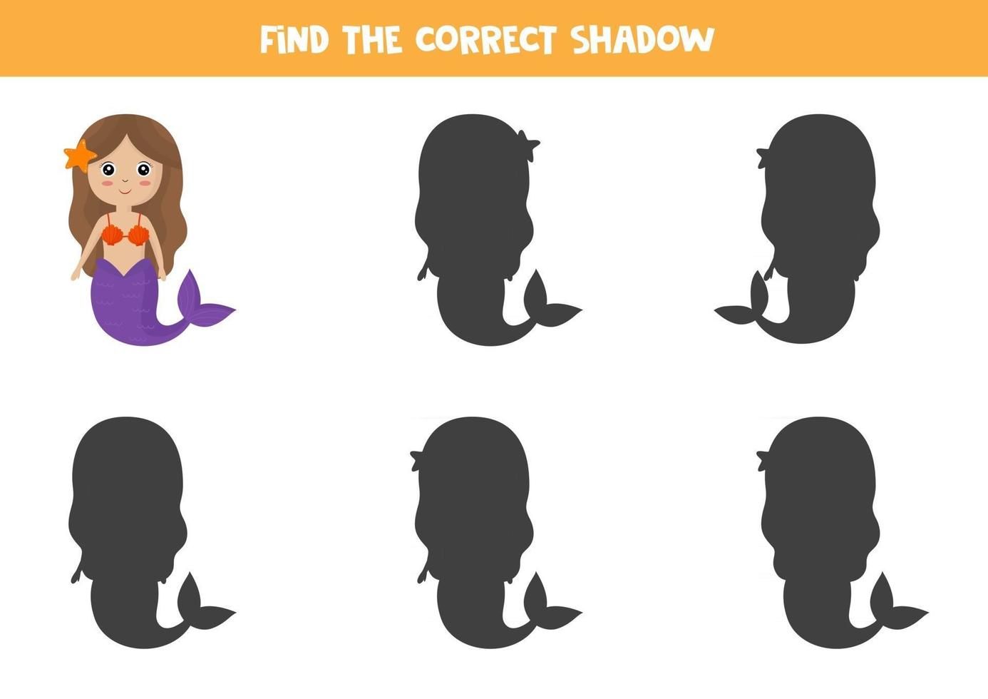 hitta rätt skugga av sjöjungfru. logiskt spel för barn. vektor