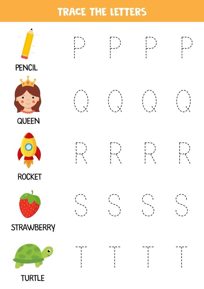 Verfolgung von Buchstaben des englischen Alphabets. Schreiberfahrung. vektor