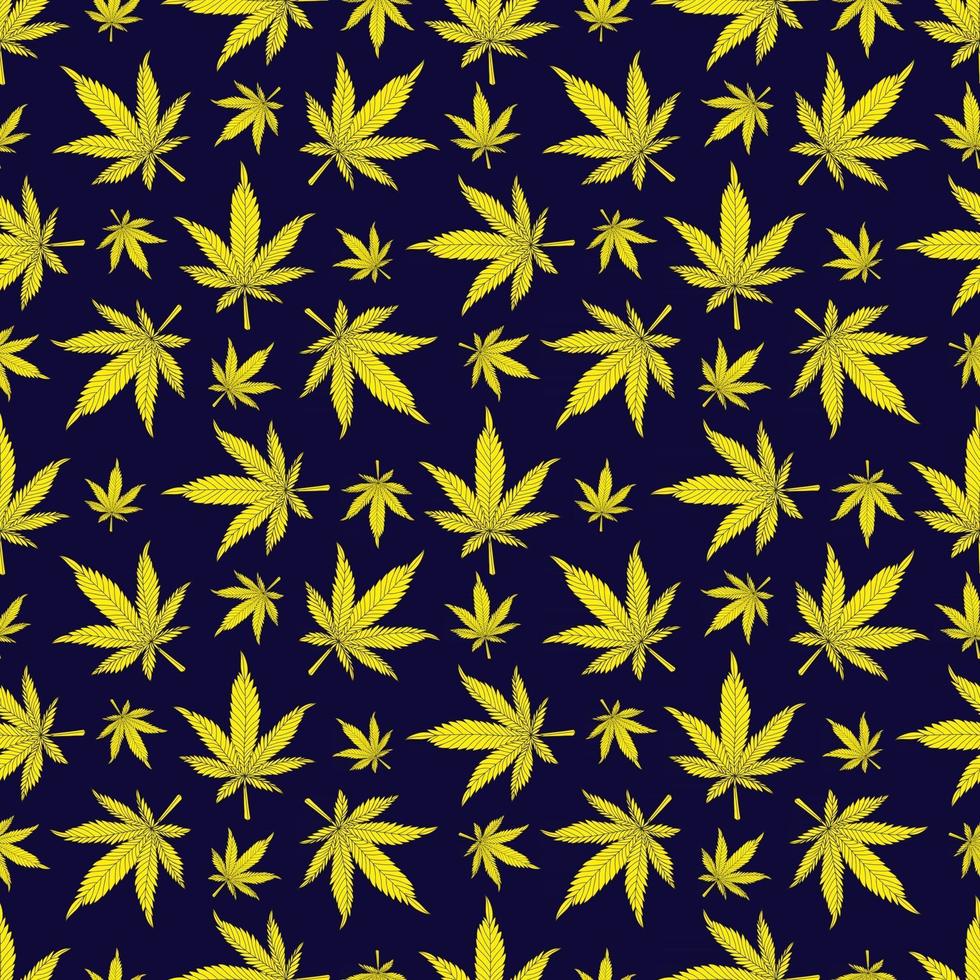 cannabis sömlösa mönster. gula hampablad på en svart bakgrund. marijuana mönster vektorillustration vektor