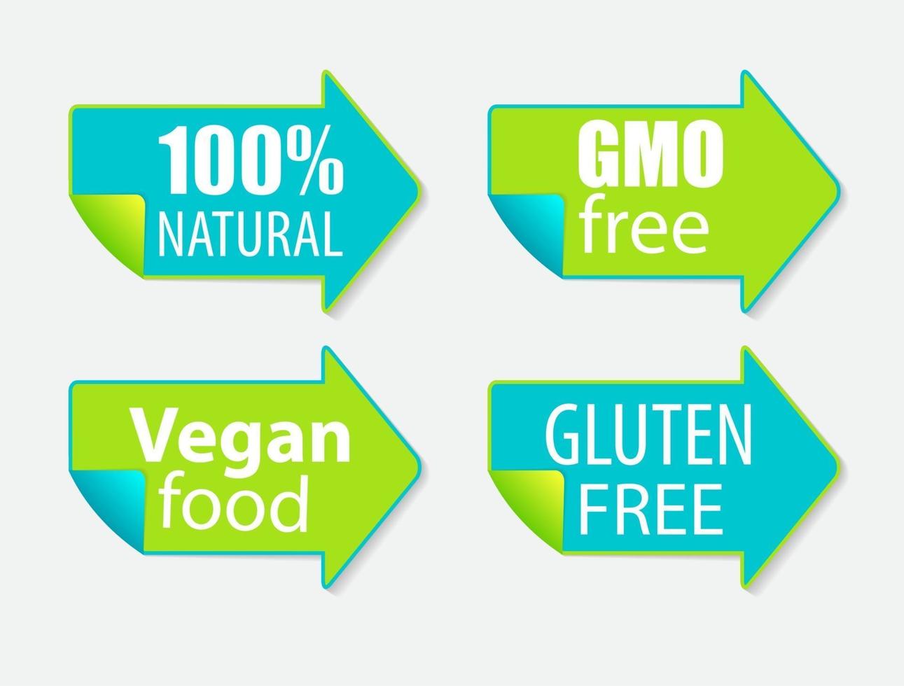 Gentechnikfrei, 100 natürliche, vegane Lebensmittel und Gluten-Etikettenset vektor