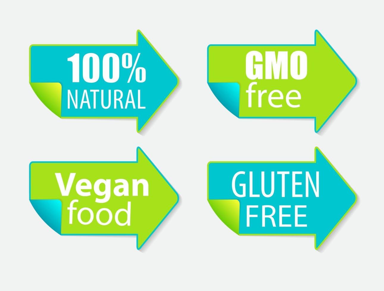 GMO-fri, 100 natutal, vegansk mat och glutenetikettuppsättning vektor